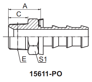 15611-PO Hose Barb Fitting Technical drawing