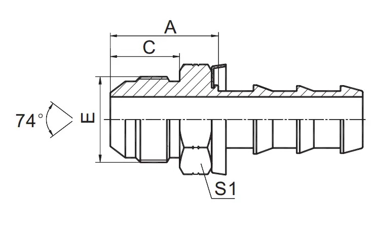 16711 PO push on hose fitting Technical drawing