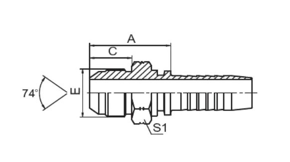 A JIC MALE 74 CONE FITTING technical drawing