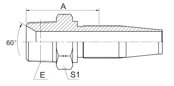 NPT MALE FOR SAE 100 R5 HOSE 15618 Technical drawing