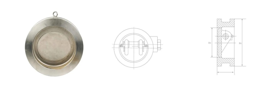 Butterfly Tilting Check Valve H77 Technical drawing sketches