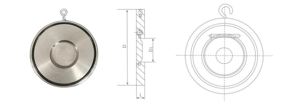 Thin Type Swing Check Valve H74 Technical Drawing