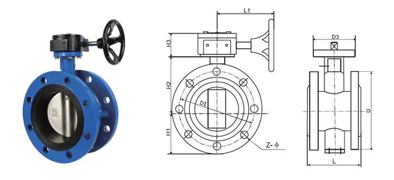 Cast Iron Butterfly Valve Technical Drawing