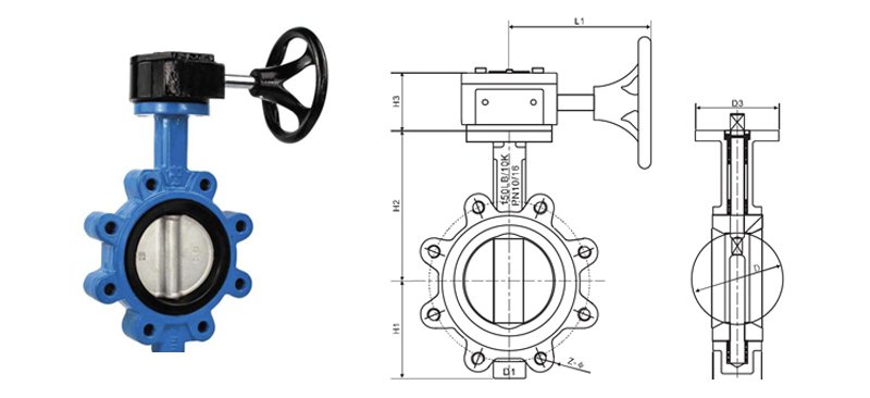 Gear Operated Lug Butterfly Valve Drawing