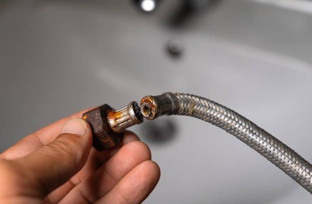 broken hose all rusty and on neck of flexible hose